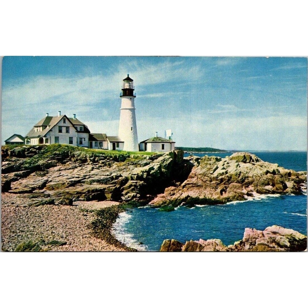 Vtg Portland Head Light Postcard Casco Bay Maine ME Mike Roberts Chrome ME531